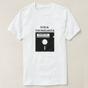 古いフロッピー・ディスクおよびスペインのな文字: viejaのtecnología tシャツ