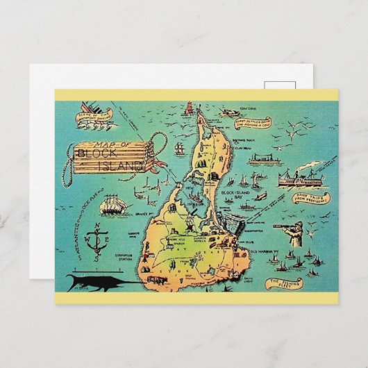 古いブロック島の地図のポストカード ポストカード (正面/裏面)