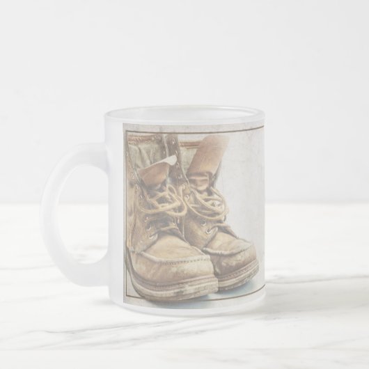 古いブーツでの退職の発表V1.0 フロストグラスマグカップ (左)