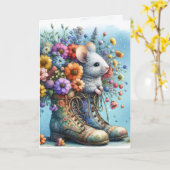 古いブートでの誕生日マウス カード (黄色い花)