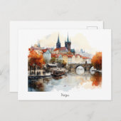 古いプラハの水彩画絵を描葉書 ポストカード (正面/裏面)