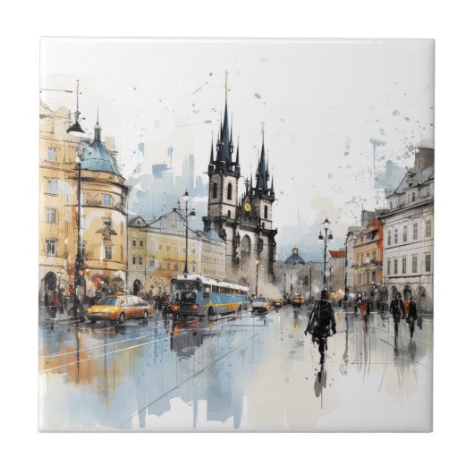 古いプラハの水色 タイル (正面)