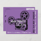 古いプロジェクター50th誕生日パーティー日付を保存 案内ポストカード (正面/裏面)