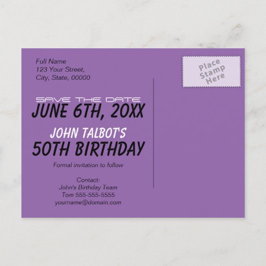 古いプロジェクター50th誕生日パーティー日付を保存 案内ポストカード (裏面)