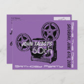 古いプロジェクター60th誕生日パーティー日付を保存 案内ポストカード (正面/裏面)