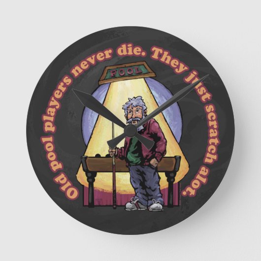 古いプールプレーヤー ラウンド壁時計 (正面)