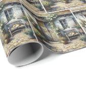 古いベンチに座ったタビー猫 ラッピングペーパー (ロールコーナー)