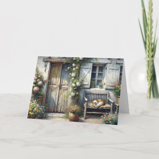 古いベンチノートカードのTabby Cat カード (正面)