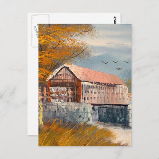 古いペンシルバ絵画ニアの屋根付き橋の ポストカード (正面/裏面)