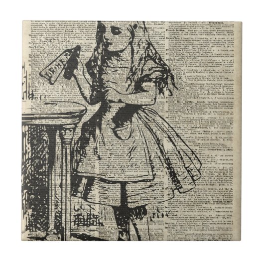 古いページの不思議の国のヴィンテージのステンシルのアリス タイル (正面)