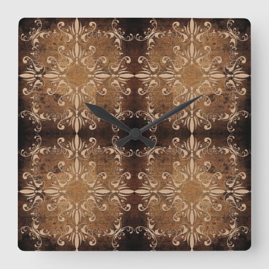 古いペーパー背景のダマスク織の要素 スクエア壁時計 (正面)
