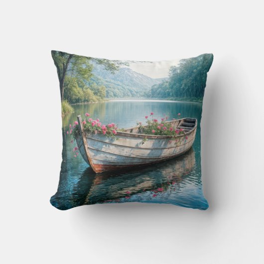 古いボートの中のピンク色のゲラニウム クッション (正面)