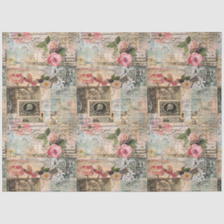 古いポストカードのコラージュ 薄葉紙