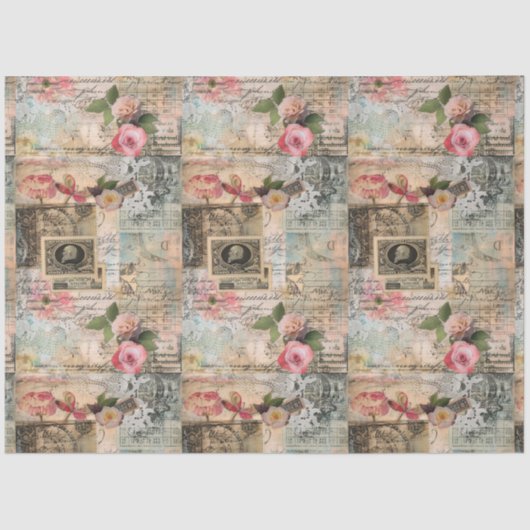 古いポストカードのコラージュ 薄葉紙 (正面)