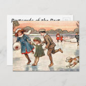 古いポストカード – 子どもスケートで滑る ポストカード (正面/裏面)