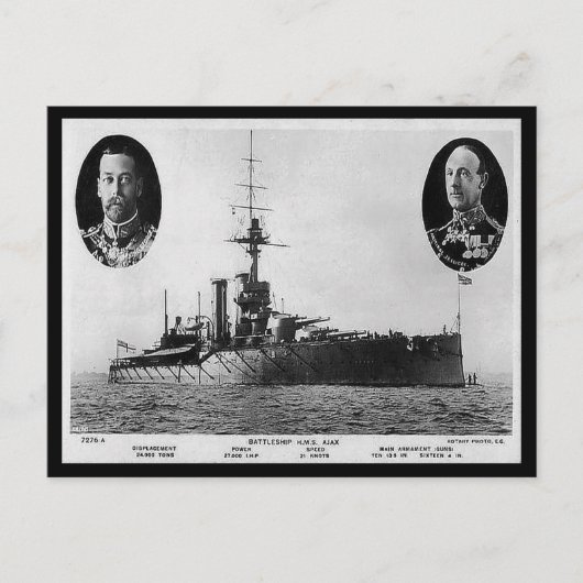 古いポストカード – 戦艦HMS Ajax ポストカード (正面)