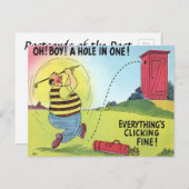古いポストカード – 漫画 – ゴルフ – ホールインワン ポストカード (正面/裏面)