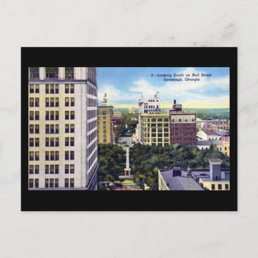 古いポストカード – Bull St, Savannah，ジョージア ポストカード (正面)