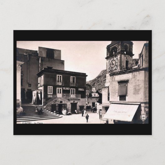 古いポストカード – La Piazza, Capri,イタリア ポストカード (正面)