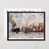 古いポストカード – RMS Aquitania離れ's New York ポストカード (正面/裏面)