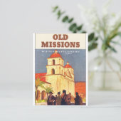 古いミッションサンタバーバラヴィンテージ旅行ポスター ポストカード (スタンド正面)