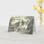 古いミルと水路の誕生日グリーティングカード カード (黄色い花)