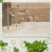 古いメイン通りインザスノー キッチンタオル (折り畳み)