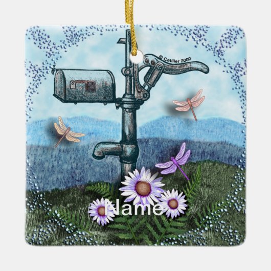 古いメールボックス セラミックオーナメント (正面)