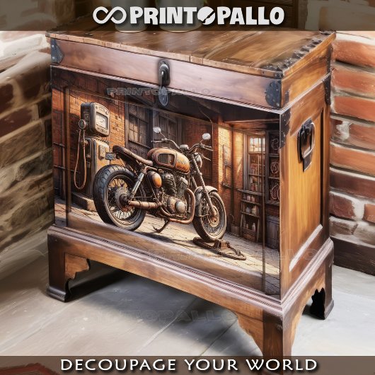 古いモトサイクルがヴィンテージ車庫に停まっていた 薄葉紙