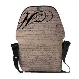 古いモノグラムの文書フランスのヴィンテージ文書 メッセンジャーバッグ