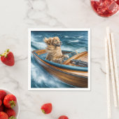 古いモーターボートを運転するゴールデンレトリバー スタンダードカクテルナプキン (インサイチュ)