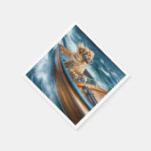 古いモーターボートを運転するゴールデンレトリバー スタンダードカクテルナプキン (角)