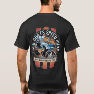 古いヤギのスピードショップビンテージカーサイン漫画 Tシャツ