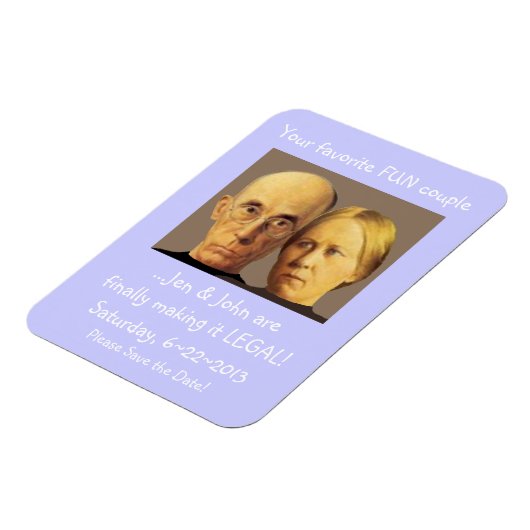 古いユーモアのあるカップルの結婚式は日付を保存 マグネット (左側)