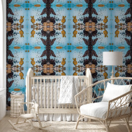 古いライトブルーと茶色の壁が大きい 壁紙