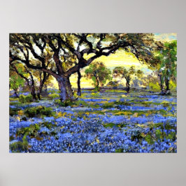 古いライブオークの木とブルーボンネット – Onderdonk art ポスター
