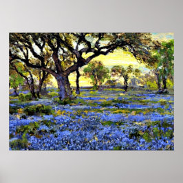 古いライブオークの木とブルーボンネット – Onderdonk art ポスター