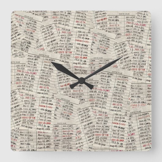 古いライブラリカードコレクション スクエア壁時計 (正面)