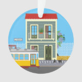 古いリスボンの家に猫と黄色のトラム オーナメント (正面)