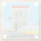 古いリスボンの家に猫と黄色のトラム ガラスコースター (裏面)