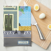 古いリスボンの家に猫と黄色のトラム キッチンタオル (四つ折り)