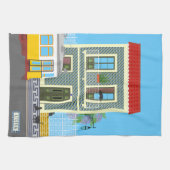 古いリスボンの家に猫と黄色のトラム キッチンタオル (横)