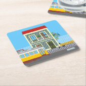古いリスボンの家に猫と黄色のトラム スクエアペーパーコースター (アングル)
