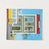 古いリスボンの家に猫と黄色のトラム タペストリー (正面(横))