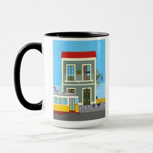 古いリスボンの家に猫と黄色のトラム マグカップ (左)
