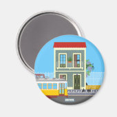 古いリスボンの家に猫と黄色のトラム マグネット (正面/裏面)