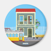 古いリスボンの家に猫と黄色のトラム マグネット (正面)