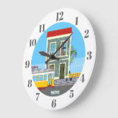 古いリスボンの家に猫と黄色のトラム ラージ壁時計 (傾斜)