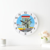 古いリスボンの家に猫と黄色のトラム ラージ壁時計 (ホーム)