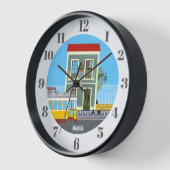 古いリスボンの家に猫と黄色のトラム 壁時計 (傾斜)